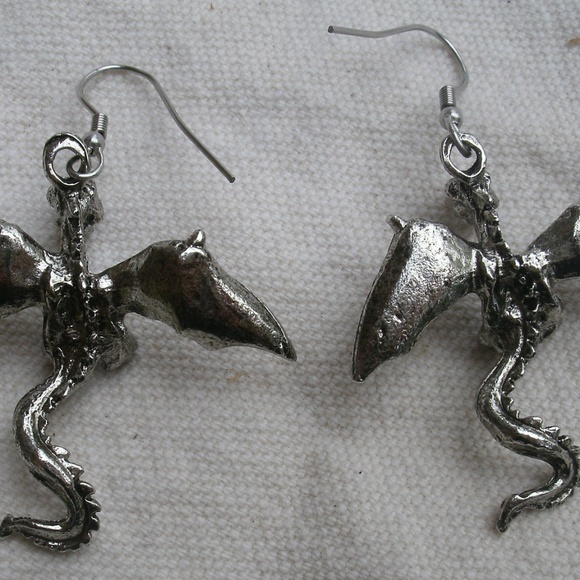Pewter Flying Dragon Earrings Purple Sets - Picture 3 of 8